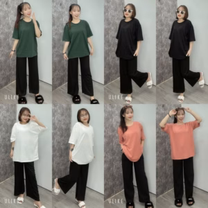 Tổng Hợp Set Quần Ống Rộng Đen Kèm Áo Phông Cotton Khô Trơn11 Màu