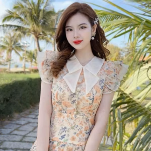 Đầm Váy Nữ Voan Hoa Dập Ly Phối Cổ Tay Cánh Tiên Sh1207- Sam Store