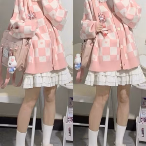 Áo Khoác Nỉ Cadigan Nữ Nỉ Sọc Caro In Hình Siêu Cute Thời Trang - Htm Fashion