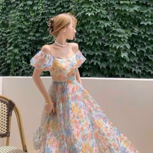 Đầm Voan Hoa Đan Dây Lưng Tay Phồng (Có Mút) Bh1057- Nana House