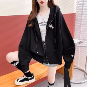 Áo Khoác Nỉ Nữ Áo Dây Kéo Có Thêu Trái Tim Siêu Đẹp Thời Trang - Htm Fashion