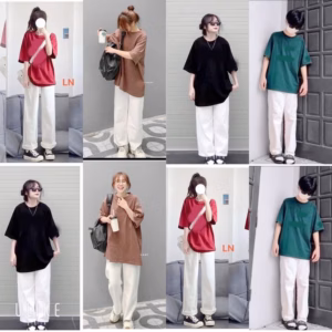 Tổng Hợp Các Mẫu Sét Bộ Nữ Quần Kaki Trắng Cạp Chun + Mix Áo Phông Trơn Cotton Khô 3158