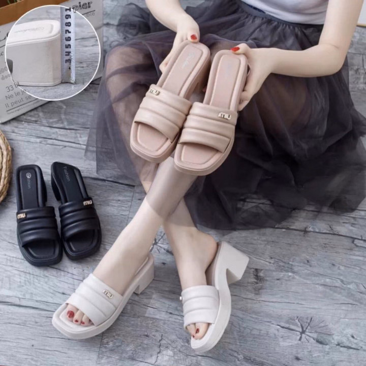 Dép Nữ Cao Cấp Quai Ngang, Đế Kiểu Cao 6 Cm, Mẫu Hót Nhất- Haanh