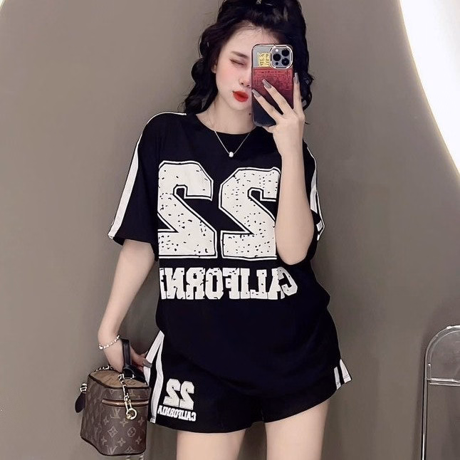 Bộ Đồ Đùi Thun Cotton Nữ In Số 22 Siêu Chất Phong Cách Thoải Mái Hot Trend - Htm Fashion