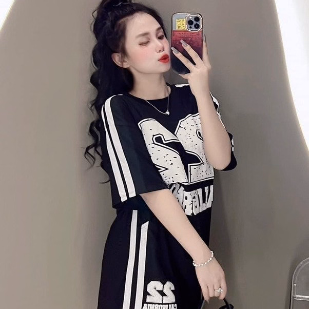 Bộ Đồ Đùi Thun Cotton Nữ In Số 22 Siêu Chất Phong Cách Thoải Mái Hot Trend - Htm Fashion - Ảnh 2