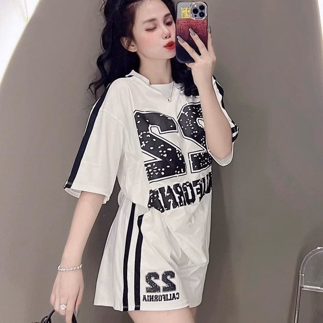 Bộ Đồ Đùi Thun Cotton Nữ In Số 22 Siêu Chất Phong Cách Thoải Mái Hot Trend - Htm Fashion - Ảnh 3