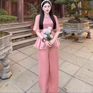 Set Bộ Đồ Lam Đi Chùa Voan Tơ Ánh Kim Đính Ngọc St1231 - Sam Store