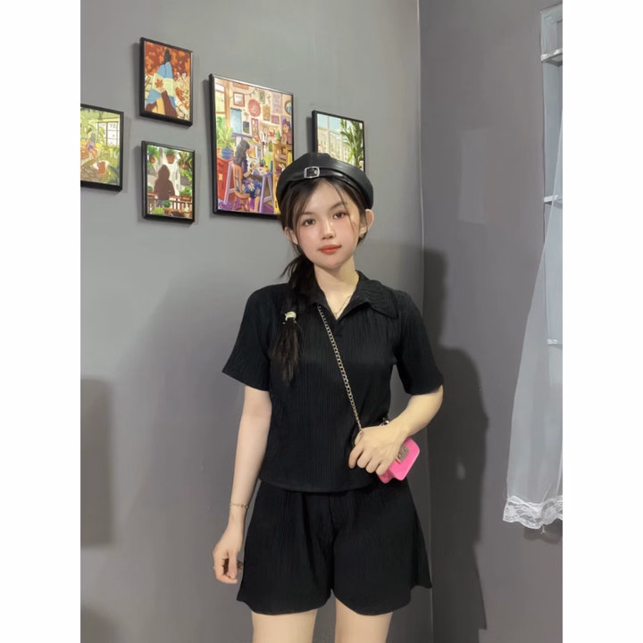 Set Bộ Quần Đùi Tăm Li +Áo Polo Trơn Tăm - Ảnh 2