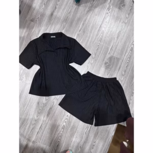 Set Bộ Quần Đùi Tăm Li +Áo Polo Trơn Tăm