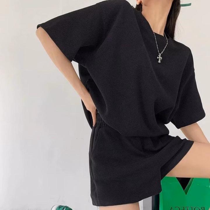 Set Bộ Nữ Áo Phông Cotton Trơn 3158 + Quần Đùi Cộc Tăm Li - Ảnh 5