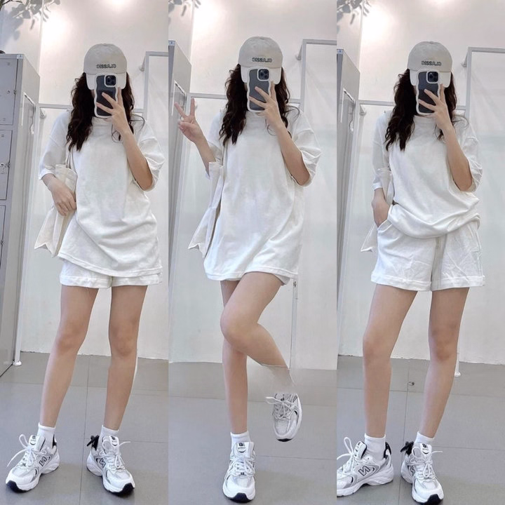 Set Bộ Nữ Áo Phông Cotton Trơn 3158 + Quần Đùi Cộc Tăm Li - Ảnh 6