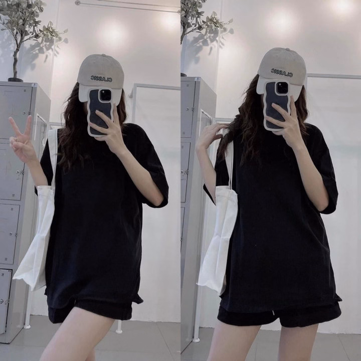 Set Bộ Nữ Áo Phông Cotton Trơn 3158 + Quần Đùi Cộc Tăm Li