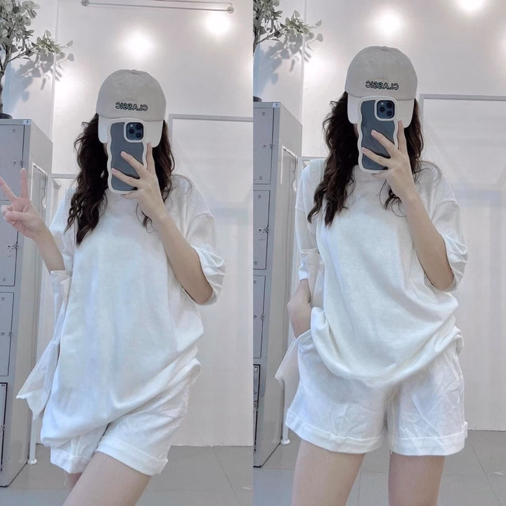 Set Bộ Nữ Áo Phông Cotton Trơn 3158 + Quần Đùi Cộc Tăm Li - Ảnh 8