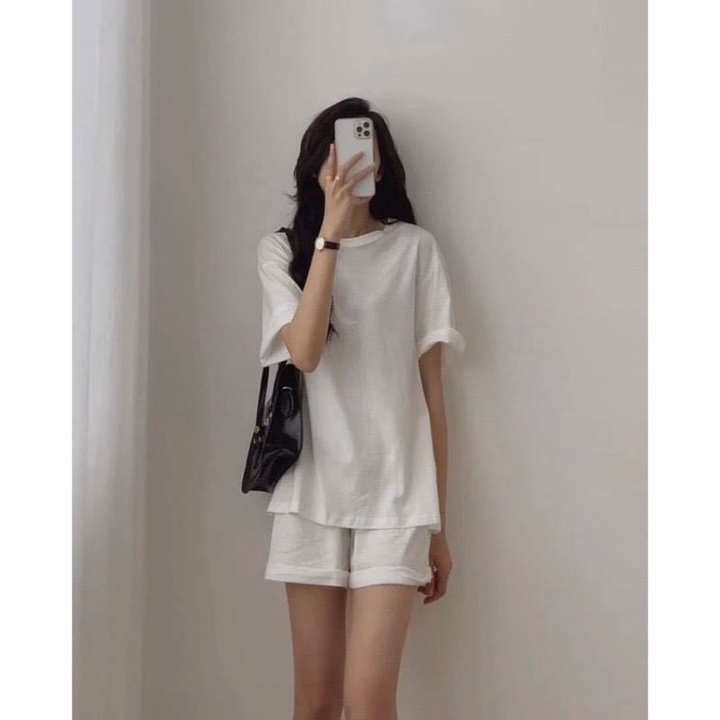 Set Bộ Nữ Áo Phông Cotton Trơn 3158 + Quần Đùi Cộc Tăm Li - Ảnh 11