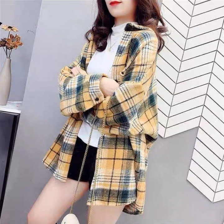 Áo Khoác Sơ Mi Caro Tay Dài Vải Kate Bố Dày Dặn Có Nít Bấm Chống Nắng Siêu Đẹp Ut88 - Golden Dream - Ảnh 6