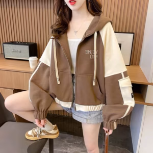 Áo Khoác Form Lửng Nữ Vải Nỉ Phối Túi Hộp Tay Có Túi Trong Nón 2 Lớp Siêu Đẹp Ut42 - Golden Dream