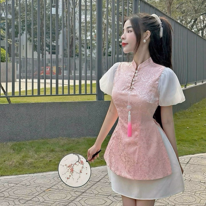 Set Bộ Áo Gấm Nút Cườm Kèm Chân Váy Tafta Có Lót Sh954- Sam Store - Ảnh 2