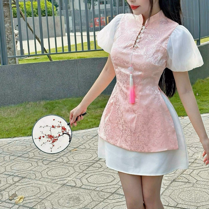 Set Bộ Áo Gấm Nút Cườm Kèm Chân Váy Tafta Có Lót Sh954- Sam Store