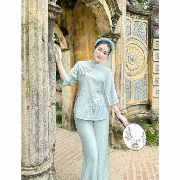 Set Bộ Bà Ba Tay Lỡ Cổ Tàu Nút Mây Thêu Hoa Sh1156- Sam Store - Ảnh 3