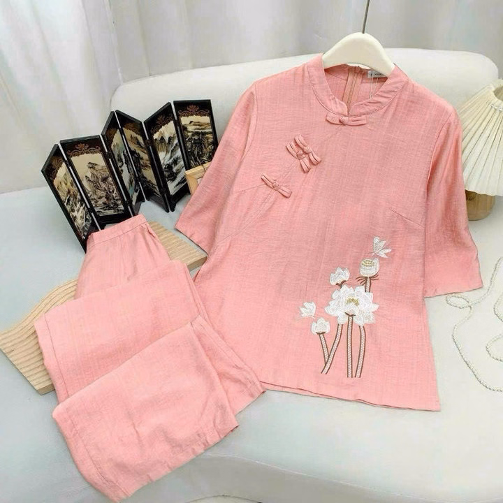 Set Bộ Bà Ba Tay Lỡ Cổ Tàu Nút Mây Thêu Hoa Sh1156- Sam Store - Ảnh 4