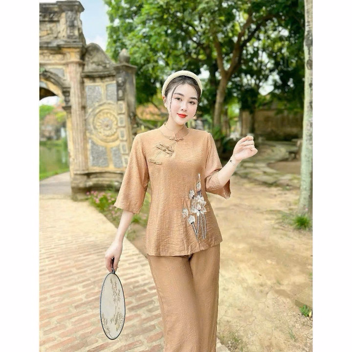 Set Bộ Bà Ba Tay Lỡ Cổ Tàu Nút Mây Thêu Hoa Sh1156- Sam Store - Ảnh 2