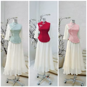 Set Bộ Đồ Nữ Áo Tuyểt Nhung Nút Mây Phối Chân Váy Tơ Bh1058- Nana House