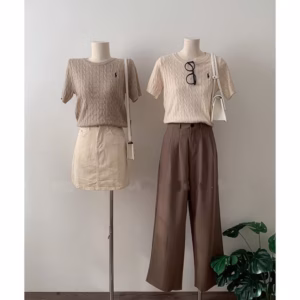 Áo Len Cộc Tay Cổ Tròn, Họa Tiết Vặn Thừng Thêu Hình Nhỏ Dành Cho Bạn Nữ Sldca284 -Diepchi Fashion