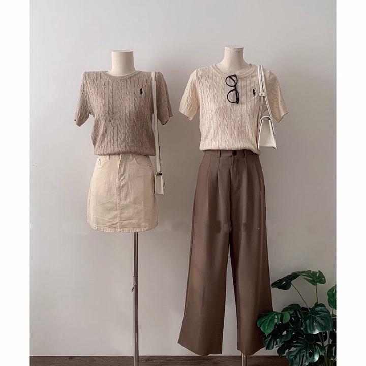 Áo Len Cộc Tay Cổ Tròn, Họa Tiết Vặn Thừng Thêu Hình Nhỏ Dành Cho Bạn Nữ Sldca284 -Diepchi Fashion