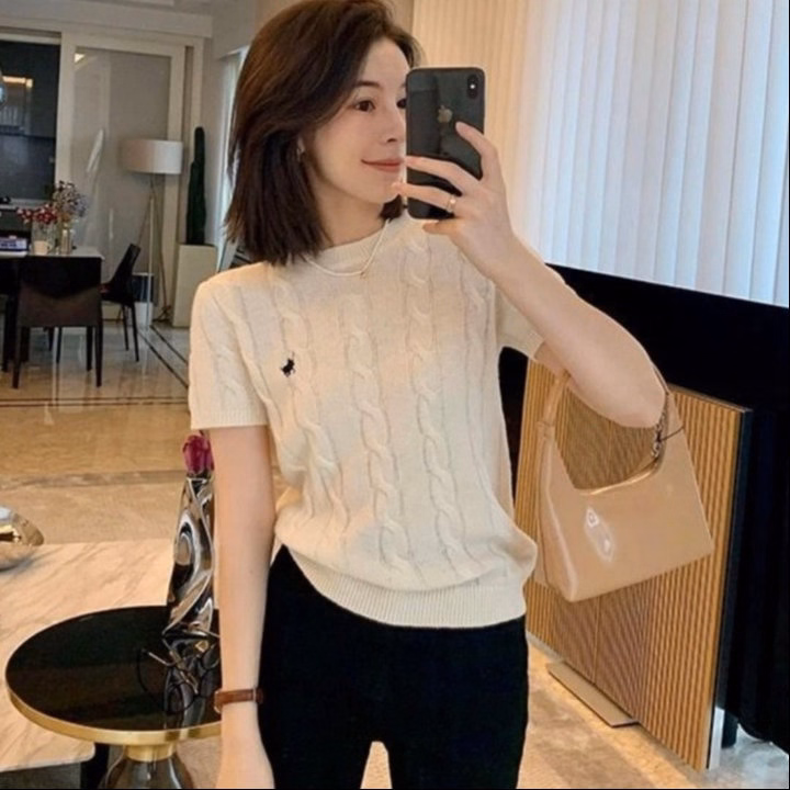 Áo Len Cộc Tay Cổ Tròn, Họa Tiết Vặn Thừng Thêu Hình Nhỏ Dành Cho Bạn Nữ Sldca284 -Diepchi Fashion - Ảnh 3