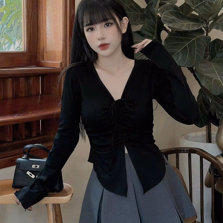 Áo Kiểu Rút Dây Tay Dài Thun Gân Tăm Lạnh Lp39384 - Lê Phương Boutique - Ảnh 2