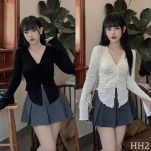 Áo Kiểu Rút Dây Tay Dài Thun Gân Tăm Lạnh Lp39384 - Lê Phương Boutique