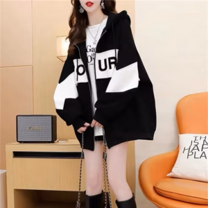 Áo Khoác Nỉ Nữ Có Khóa Kéo Phối Chữ Có Túi Phía Trong Áo Thời Trang - Htm Fashion