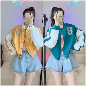 Áo Khoác Dù Nữ Lửng Bomber Nút Bấm In Chữ S Cá Tinh Thời Trang - Htm Fashon