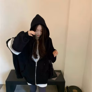 Áo Khoác Nỉ Nữ Ngoại Dây Kéo Kéo Phối Sọc Trắng Vai Siêu Đỉnh Hàn Quốc - Htm Fashion