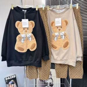 Set Bộ Đồ Thun Nỉ Nữ Có In Hình Chú Gấu Phối Kiểu Dễ Thương - Htm Fashion