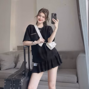 Set Bộ Đồ Nữ Áo Thun Tici Mix Chân Váy Xếp Ly(Có Lót) Bh801 - Nana House