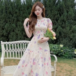Đầm Váy Nữ Voan Hoa Xòe Mocking Eo Hoa Tím Sh1109 - Sam Store