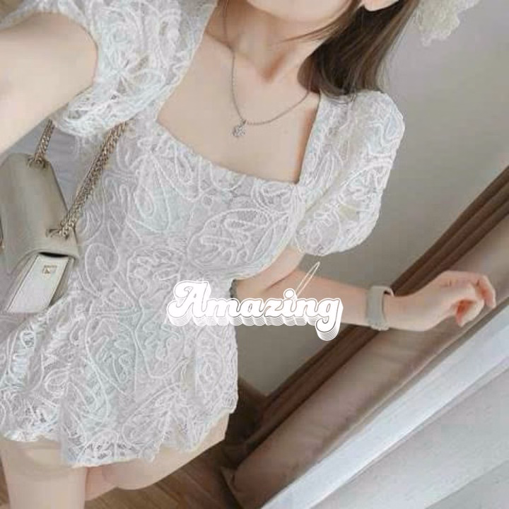 Set Bộ Áo Ren Cổ Vuông Tay Búp Mix Quần Đùi Tafta Sh1104- Sam Store - Ảnh 3