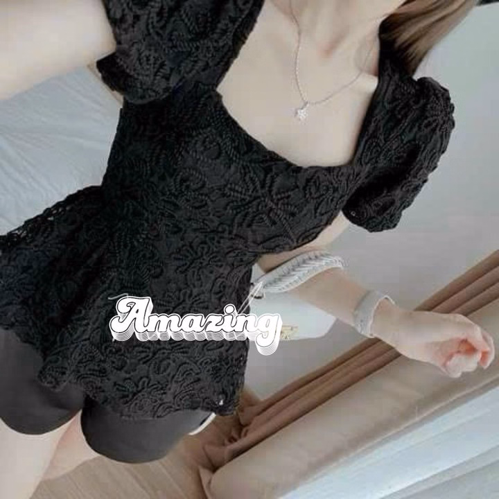 Set Bộ Áo Ren Cổ Vuông Tay Búp Mix Quần Đùi Tafta Sh1104- Sam Store - Ảnh 4