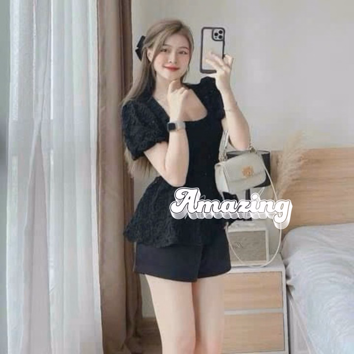 Set Bộ Áo Ren Cổ Vuông Tay Búp Mix Quần Đùi Tafta Sh1104- Sam Store - Ảnh 5