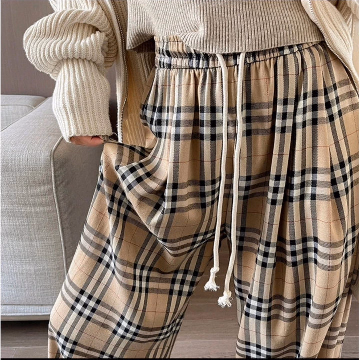 Quần Ống Rộng Kẻ Caro Mẫu Mới Màu Vàng Bò Siêu Hót - Ảnh 4