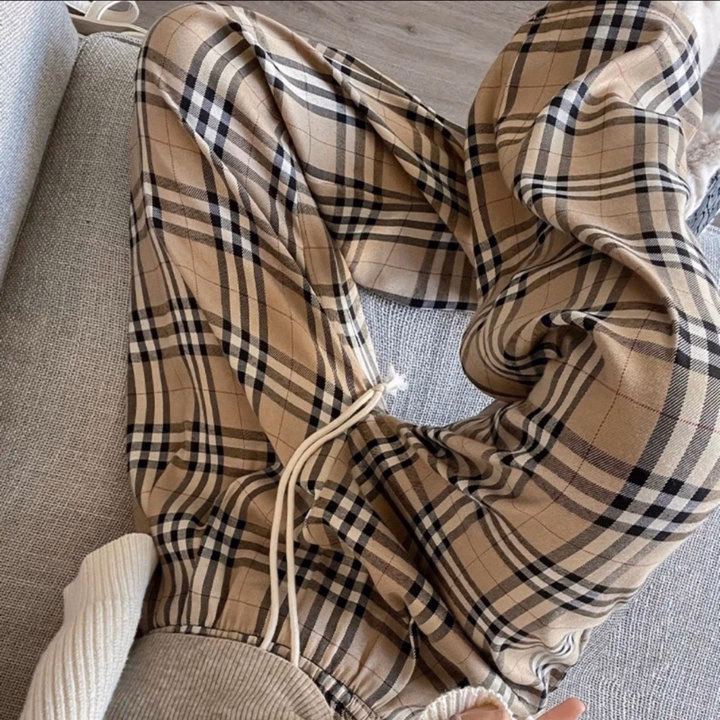 Quần Ống Rộng Kẻ Caro Mẫu Mới Màu Vàng Bò Siêu Hót - Ảnh 7