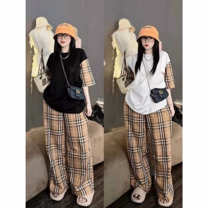 Quần Ống Rộng Kẻ Caro Mẫu Mới Màu Vàng Bò Siêu Hót - Ảnh 8