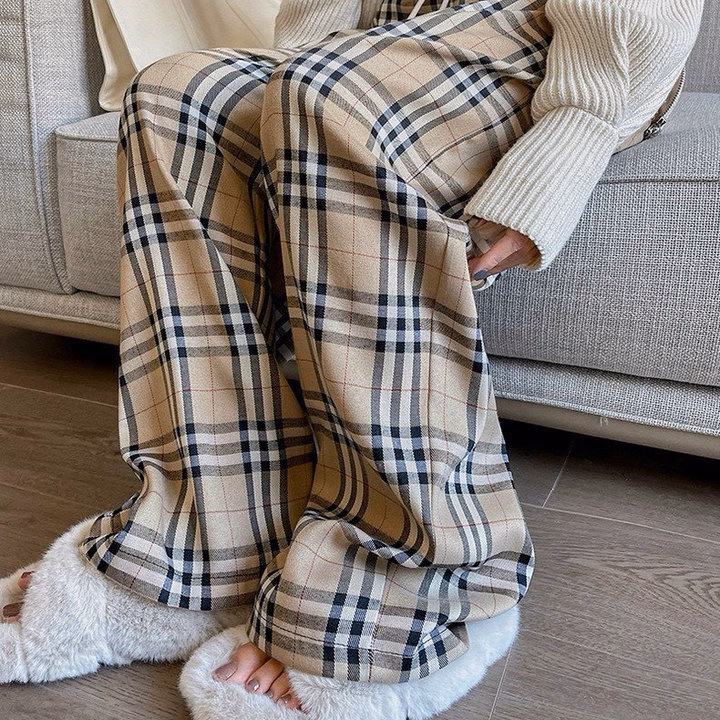 Quần Ống Rộng Kẻ Caro Mẫu Mới Màu Vàng Bò Siêu Hót - Ảnh 3