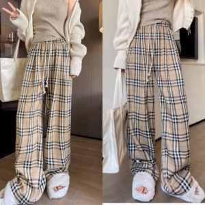 Quần Ống Rộng Kẻ Caro Mẫu Mới Màu Vàng Bò Siêu Hót