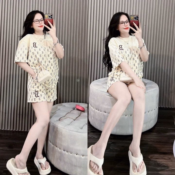 Set Bộ Nữ Chữ B Siêu Cấp 100% Chất Cotton Siêu Mát - Bộ Nữ Cộc Tay In Hình Chữ B - Ảnh 3