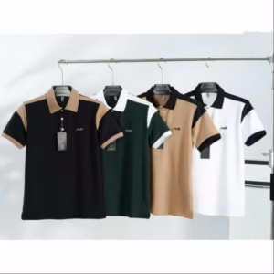 Áo Thun Nam Cộc Tay Cổ Bẻ, Phối Màu Vai Họa Tiết Thêu Chữ Ngực - Chipxinhxk