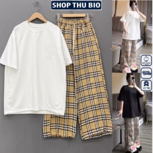 Set Quần Caro Vàng Kiểu Mới + Áo Phông Trơn