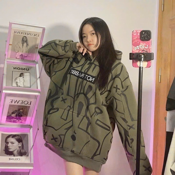 Áo Hoodie Not Rabbit Nỉ Lót Bông Chữ Thêu Form Rộng Unisex Nam Nữ -Sht132- Minh Hà House - Ảnh 3