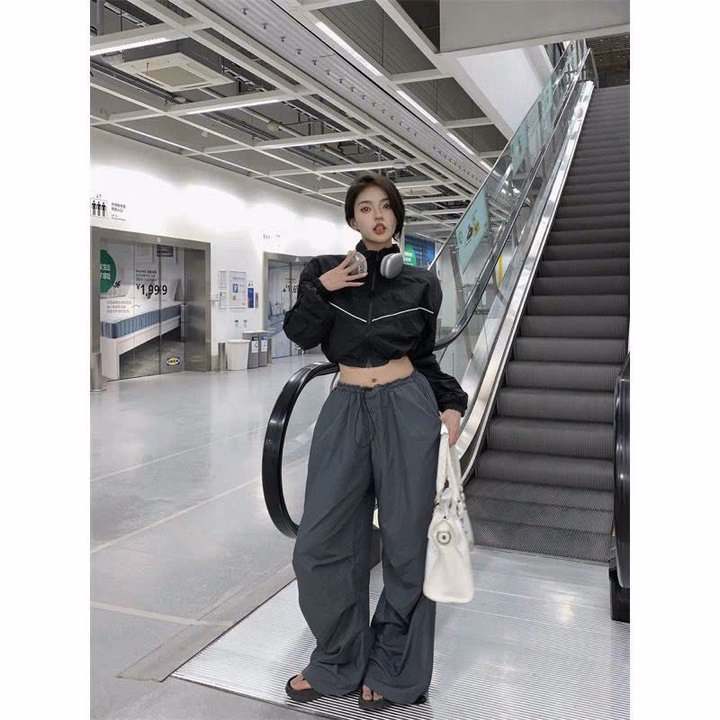 Áo Khoác Dù Nữ 2 Lớp Dáng Lửng Phối Sọc Ngang Áo Siêu Đẹp Phong Cách - Htm Fashion - Ảnh 6